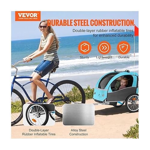  VEVOR Bike Trailer for Toddlers, Kids, Single and Double Seat, Supports up to 60/110 lbs, Tow Behind Foldable Child Bicycle Trailer with Universal Bicycle Coupler, Canopy Carrier with Strong Frame