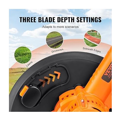  VEVOR Lawn Edger, 20 V Battery Powered Cordless Edger, 9-inch Blade Edger Lawn Tool with 3-Position Blade Depth, Battery and Charger Included, for Lawns, Driveways, Borders, and Sidewalk Edges