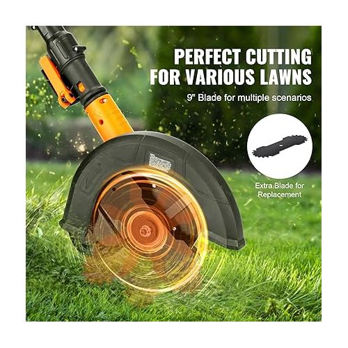  VEVOR Lawn Edger, 20 V Battery Powered Cordless Edger, 9-inch Blade Edger Lawn Tool with 3-Position Blade Depth, Battery and Charger Included, for Lawns, Driveways, Borders, and Sidewalk Edges