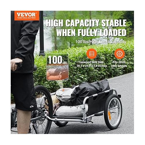  VEVOR Bike Cargo Trailer, 88/100/160 lbs Load Capacity, Heavy-Duty Bicycle Wagon Cart, Foldable Compact Storage with Universal Hitch