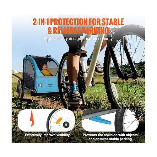  VEVOR Bike Trailer for Toddlers, Kids, 60 lbs Load, Tow Behind Foldable Child Bicycle Trailer with Universal Bicycle Coupler, Canopy Carrier with Strong Carbon Steel Frame for Children, Blue and Gray