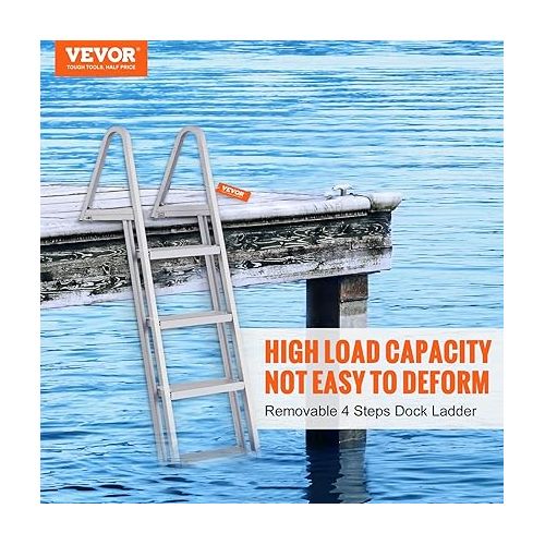  VEVOR Removable Dock Ladder 3/4/5 Steps, 350/500lbs Load Capacity, Aluminum Swim Ladders, Pontoon Boat Ladder with Nonslip Design for Lake, Marine Boarding, Pool