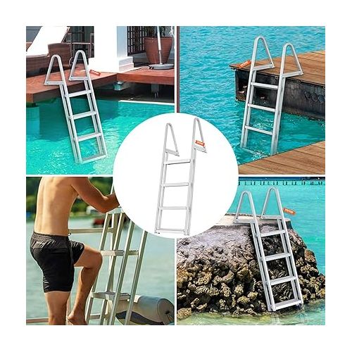  VEVOR Removable Dock Ladder 3/4/5 Steps, 350/500lbs Load Capacity, Aluminum Swim Ladders, Pontoon Boat Ladder with Nonslip Design for Lake, Marine Boarding, Pool