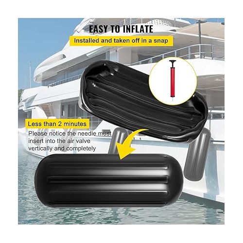  Mophorn Boat Fenders ，Ribbed Twin Eyes ，Pack of 4 and Pump to Inflate