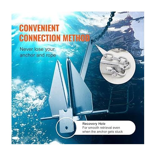  VEVOR Boat Anchor Kit 13 lb / 8.5 lbs Fluke Style Anchor, Hot Dipped Galvanized Steel Fluke Anchor, Marine Anchor with Anchor, Rope, Shackles, Chain for Boat Mooring on The Beach