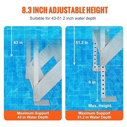  VEVOR Dock Ladder 6 Steps, 500lbs Load Pool Steps, Adjustable Height Aluminum Dock Stairs, Pontoon Boat Ladder with Handrails & Widen Nonslip Rubber Pedals for Lake/Pool/Marine Boarding/RV/House