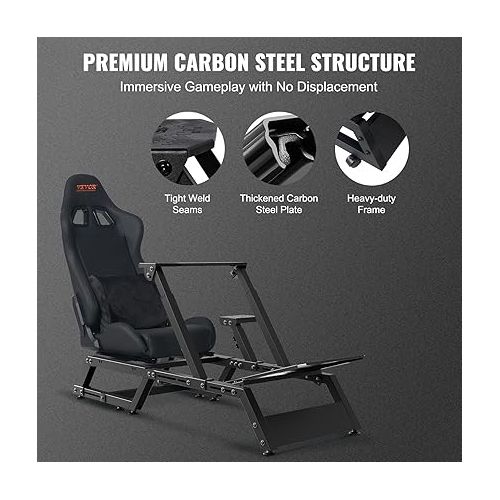  VEVOR Pre-Installed Steering Racing Wheel Stand, Universal Base Fit for Mainstream Brands Multi-Position Adjustable Driving Sim Simulator, Comfortable PVC Leather Integrated Cockpit