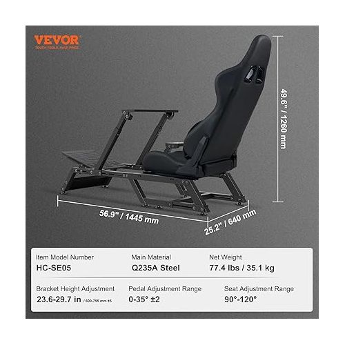  VEVOR Pre-Installed Steering Racing Wheel Stand, Universal Base Fit for Mainstream Brands Multi-Position Adjustable Driving Sim Simulator, Comfortable PVC Leather Integrated Cockpit