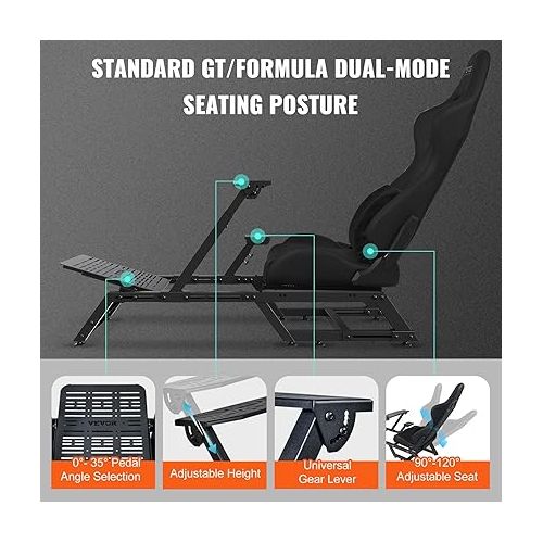  VEVOR Pre-Installed Steering Racing Wheel Stand, Universal Base Fit for Mainstream Brands Multi-Position Adjustable Driving Sim Simulator, Comfortable PVC Leather Integrated Cockpit