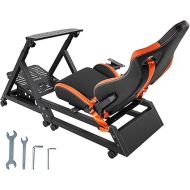 VEVOR Pre-installed Steering Racing Wheel Stand, Universal Base Fit for Mainstream Brands, Multi-Position Adjustable Driving Simulator, Comfortable PVC Leather Integrated Cockpit w/ Wheels