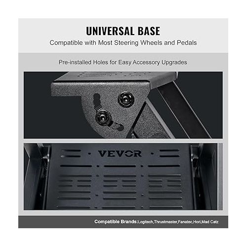  VEVOR Pre-installed Steering Racing Wheel Stand, Universal Base Fit for Mainstream Brands, Multi-Position Adjustable Driving Simulator, Comfortable PVC Leather Integrated Cockpit w/ Wheels