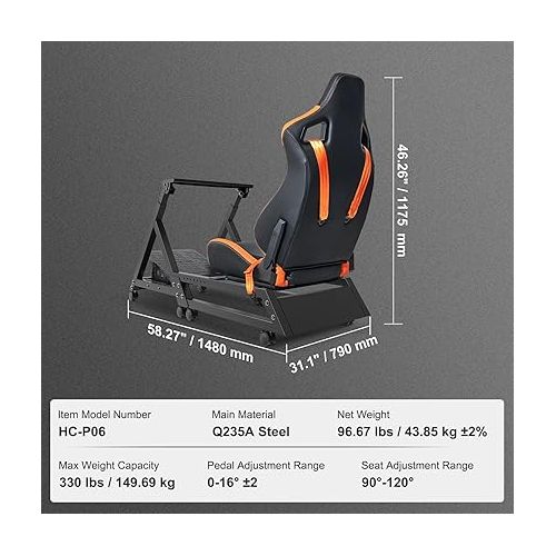  VEVOR Pre-installed Steering Racing Wheel Stand, Universal Base Fit for Mainstream Brands, Multi-Position Adjustable Driving Simulator, Comfortable PVC Leather Integrated Cockpit w/ Wheels