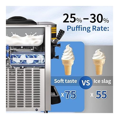  VEVOR Soft Serve Ice Cream Maker, 2350W Commercial Ice Cream Machine 5.8-7.9 gal per hour, Puffing & Shortage Alarm, Countertop Soft Serve Maker for Restaurant Home Party, Silver