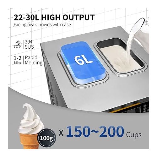  VEVOR Soft Serve Ice Cream Maker, 2350W Commercial Ice Cream Machine 5.8-7.9 gal per hour, Puffing & Shortage Alarm, Countertop Soft Serve Maker for Restaurant Home Party, Silver