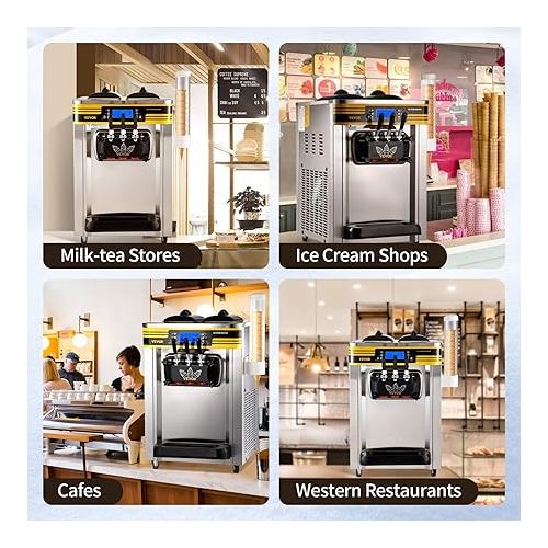  VEVOR Soft Serve Ice Cream Maker, 2350W Commercial Ice Cream Machine 5.8-7.9 gal per hour, Puffing & Shortage Alarm, Countertop Soft Serve Maker for Restaurant Home Party, Silver