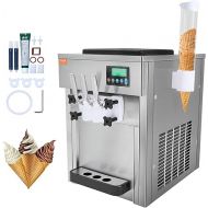 VEVOR Commercial Ice Cream Machine, 21 QT/H Yield, 1800W 3-Flavor Countertop Soft Serve Ice Cream Maker, 2 x 4L Hopper 2 x 1.8L Cylinder, LCD Panel Auto Clean Pre-cooling, for Restaurant Snack Bar