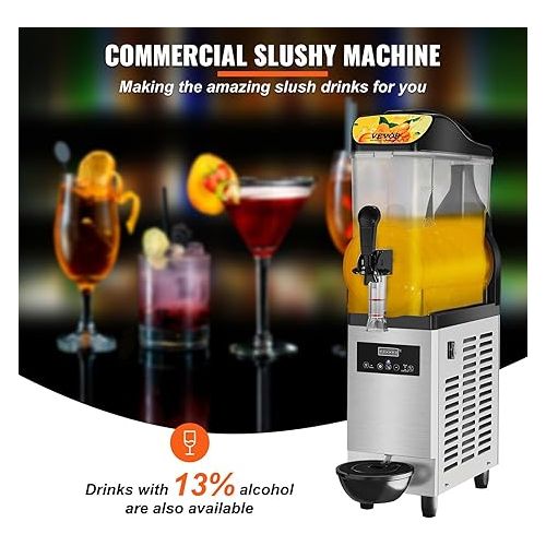  VEVOR Commercial Slushy Machine, 12L/3.2Gal Stainless Steel Margarita Smoothie Frozen Drink Maker, 50 Cup Slushie Maker, 500W Alcohol Slushie Machine for Home Party Restaurants Cafe Bars Use