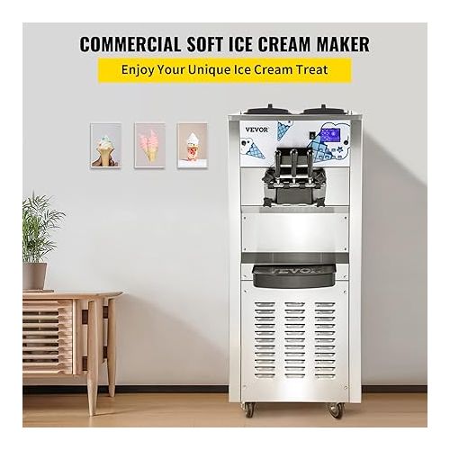  VEVOR Commercial Ice Cream Machine with Two 12L Hoppers Soft Serve Machine with 3 Flavors Commercial Ice Cream Maker 2500W Compressor Soft Ice Cream Machine with LCD Panel for Restaurants Snack Bar