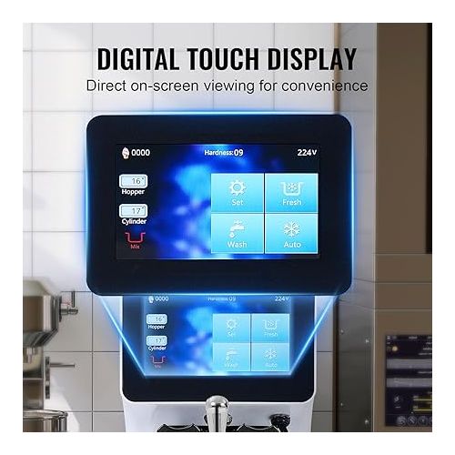  VEVOR Commercial Ice Cream Machine, 10.6 QT/H Yield, 1000W Single Flavor Countertop Soft Serve Ice Cream Maker, 4L Hopper 1.6L Cylinder, Touch Screen Auto Clean Pre-cooling, for Restaurant Snack Bar