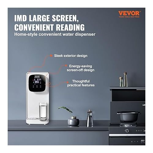 VEVOR Reverse Osmosis System Countertop Water Filter, Portable Water Purifier for Home, Purified Tap Water, 2:1 Pure to Drain, 5 Stage Purification, IMD Large Screen, No Installation Required