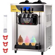 VEVOR Commercial Ice Cream Maker, 22-30L/H Yield, 2200W Countertop Soft Serve Machine w/ 2x6L Hopper 2L Cylinder LCD Panel Puffing Shortage Alarm, Frozen Yogurt Maker for Restaurant Snack Bar, Silver