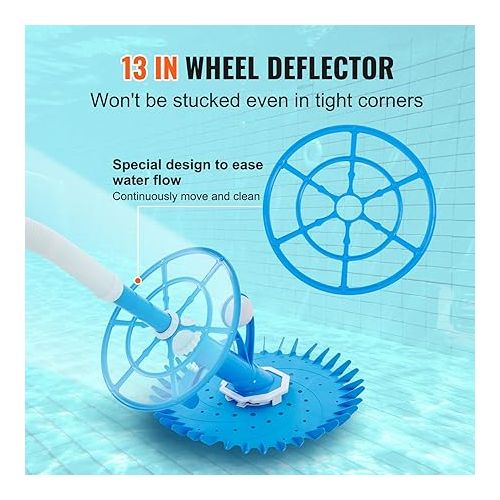  VEVOR Automatic Suction Pool Cleaner, Low Noise Pool Vacuum Cleaner with Extra Diaphragm, 10 x 32 in Hoses & 36-Fin Disc, Side Climbing Pool Cleaners for Above-Ground & In-ground Swimming Pool