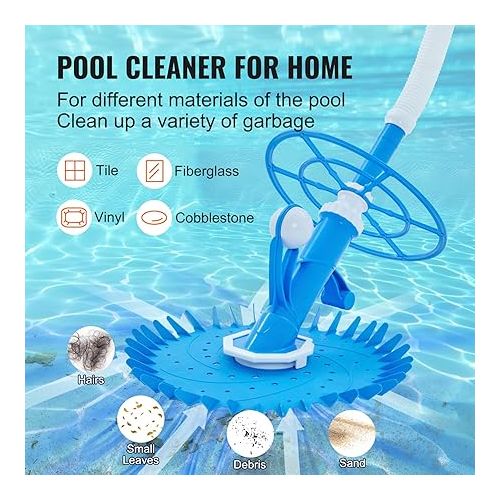  VEVOR Automatic Suction Pool Cleaner, Low Noise Pool Vacuum Cleaner with Extra Diaphragm, 10 x 32 in Hoses & 36-Fin Disc, Side Climbing Pool Cleaners for Above-Ground & In-ground Swimming Pool