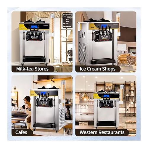  VEVOR Commercial Ice Cream Maker, 2x6L Hopper, 22-30L/H High Output, 2200W Soft Ice Cream Machine w/LCD Panel, Puffing & Shortage Alarm, Countertop Soft Serve Maker for Restaurant Home Party, Silver