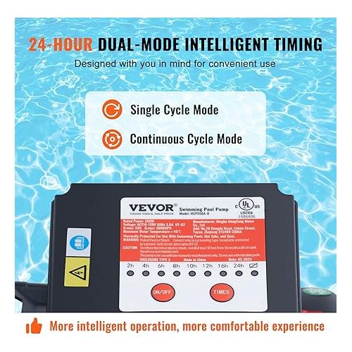  VEVOR Sand Filter Ground 14-inch, 3000 GPH, 3/4 HP Swimming Pumps System & Filters Combo Set with 6-Way Multi-Port Valve & Strainer Basket, for Domestic and Commercial Pools, White