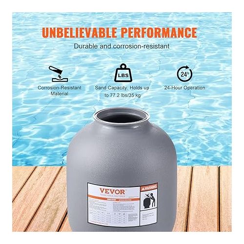  VEVOR Sand Filter, 16-inch, Up to 35 GPM Flow Rate, Above Inground Swimming Pool Sand Filter System with 7-Way Multi-Port Valve, Filter, Backwash, Rinse, Recirculate, Waste, Winter, Closed Functions