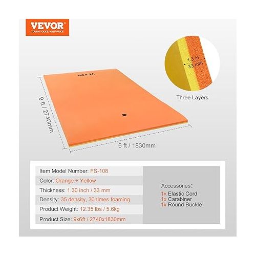  VEVOR Lily Pad Floating Mat, Large 9x6 FT Floating Water Pad, 3-Layer Floating Dock for Adults Kids, 1.3