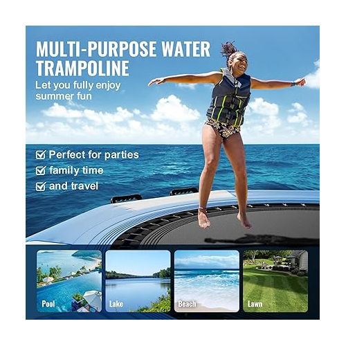  VEVOR Inflatable Water Bouncer, 10ft Recreational Water Trampoline, Portable Bounce Swim Platform with 3-Step Ladder & Electric Air Pump, Kids Adults Floating Rebounder for Pool, Lake, Water Sports