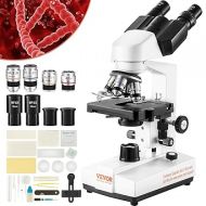 VEVOR Binocular Compound Microscope, 40X-2500X Magnification, Binocular Compound Lab Microscope with LED Illumination, Two-Layer Mechanical Stage, Includes Phone Holder & Microscope Slides