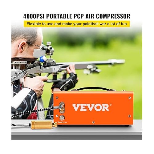  VEVOR PCP Air Compressor, 4500PSI Portable PCP Compressor, 12V DC 110V/220V AC PCP Airgun Compressor Auto-stop, w/Built-in Adapter, Fan Cooling, Suitable for Paintball, Air Rifle, Mini Diving Bottle