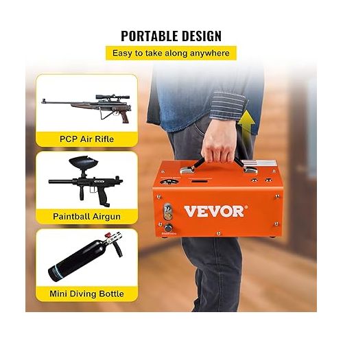  VEVOR PCP Air Compressor, 4500PSI Portable PCP Compressor, 12V DC 110V/220V AC PCP Airgun Compressor Auto-stop, w/Built-in Adapter, Fan Cooling, Suitable for Paintball, Air Rifle, Mini Diving Bottle