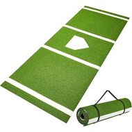 VEVOR Baseball Softball Hitting Batting Mat, 10' x 3.8' Indoor/Outdoor Softball Mat, Lined & Foam Backing Anti-Slip Anti-Fade Softball Training Aid, Portable Practice Mat with Tightening Rope, Green