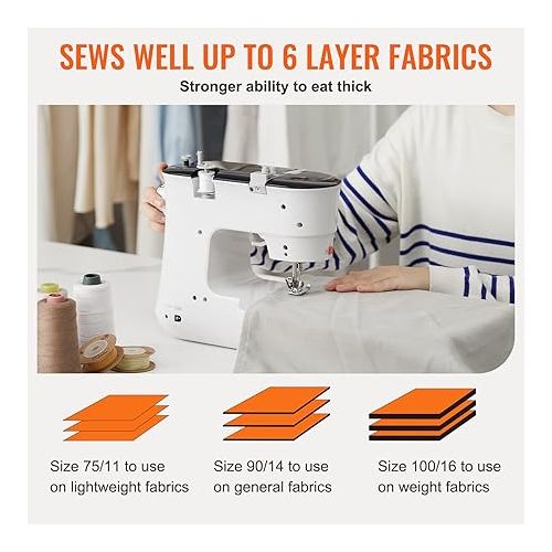  VEVOR Portable Sewing Machine, Household Sewing Machine for Beginners 12 Built-in Stitches and Reverse Sewing, Dual Speed Kids Sewing Machine Extension Table Foot Pedal, Accessory Kit Family Home