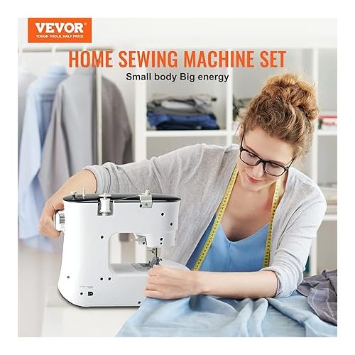  VEVOR Portable Sewing Machine, Household Sewing Machine for Beginners 12 Built-in Stitches and Reverse Sewing, Dual Speed Kids Sewing Machine Extension Table Foot Pedal, Accessory Kit Family Home