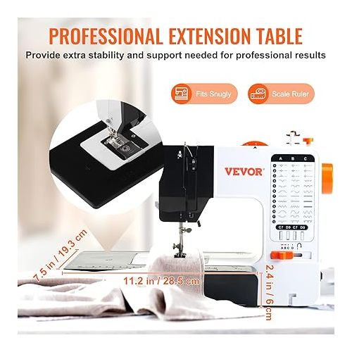  VEVOR Sewing Machine, Portable Sewing Machine for Beginners with 38 Built-in Stitches and Reverse Sewing, Dual Speed Sewing Machine with Extension Table Foot Pedal, Accessory Kit Family Home Travel