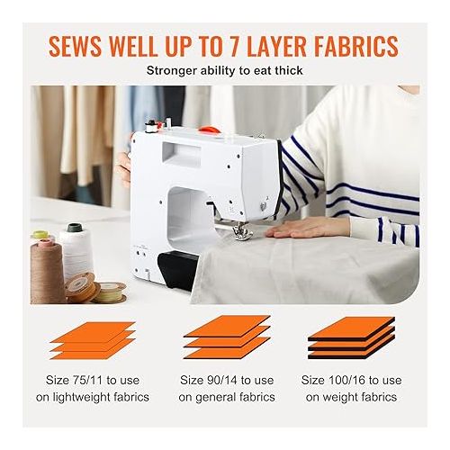  VEVOR Sewing Machine, Portable Sewing Machine for Beginners with 38 Built-in Stitches and Reverse Sewing, Dual Speed Sewing Machine with Extension Table Foot Pedal, Accessory Kit Family Home Travel