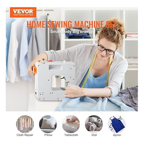  VEVOR Sewing Machine, Portable Sewing Machine for Beginners with 38 Built-in Stitches and Reverse Sewing, Dual Speed Sewing Machine with Extension Table Foot Pedal, Accessory Kit Family Home Travel