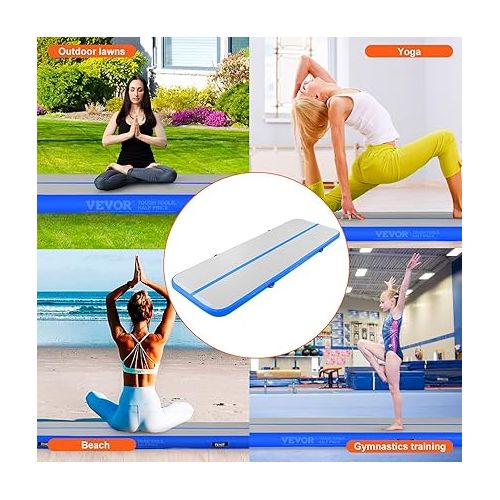  VEVOR Gymnastics Air Track Tumbling Mat,Inflatable Tumble Track with Electric Pump, Training Mats for Home Use/Gym/Yoga/Cheerleading/Beach/Park/Water