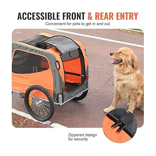  VEVOR Dog Bike Trailer, Supports up to 66/88/100 lbs, 2-in-1 Pet Stroller Cart Bicycle Carrier, Easy Folding Cart Frame with Quick Release Wheels, Universal Bicycle Coupler, Reflectors, Flag