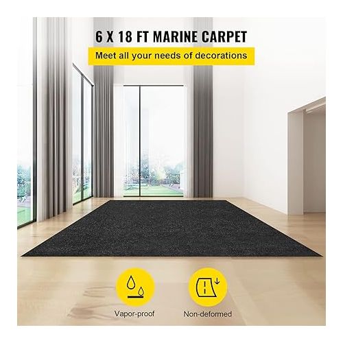  VEVOR Marine Carpet, 6 x 18 ft Boat Carpeting, Charcoal Black Marine Grade Boat Carpet, Indoor/Outdoor Marine Carpeting w/Water-Proof TPR Backing, Water-Proof Carpet Roll for Home, Patio, Porch, Deck