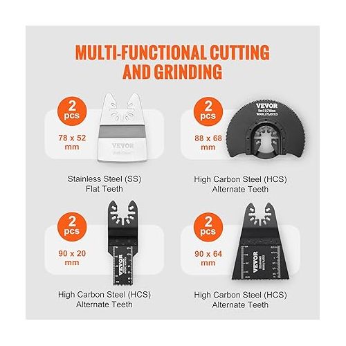  VEVOR 30PCS Multi Tool Blades Kits, Universal Quick Release Oscillating Saw Blades, 8 Types Wood Metal Plastic Oscillating Tool Blades, Fit Dewalt Milwaukee Hitachi Chicago Craftsman