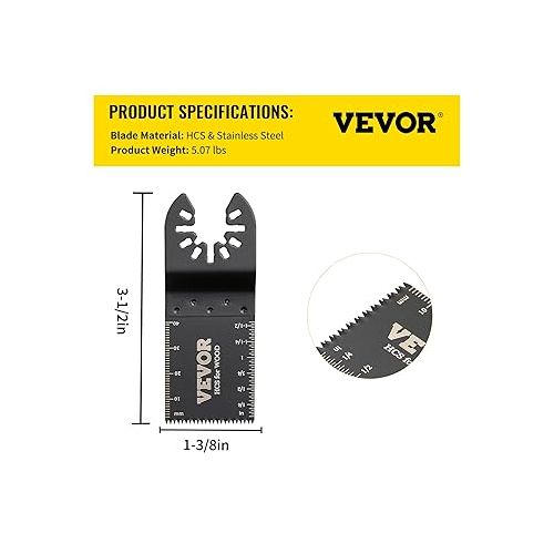  VEVOR 100PCS Oscillating Saw Blades, Quick Release Multitool Blades Kit, HCS Tool Blades for Wood Plastic Metal Nails Bolts, Compatible with Dewalt Dremel Fein Worx Bosch Makita Milwaukee