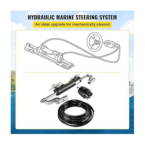  Mophorn Hydraulic Steering Kit 300HP Hydraulic Steering Compact Cylinder Hydraulic Outboard Steering Kit with Helm Pump for Boat Marine Steering System