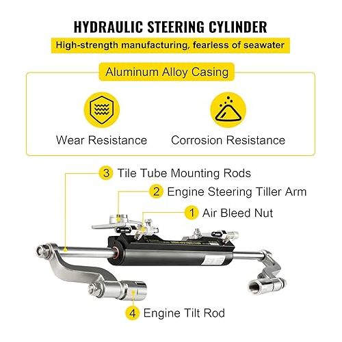  Mophorn Hydraulic Steering Kit 300HP Hydraulic Steering Compact Cylinder Hydraulic Outboard Steering Kit with Helm Pump for Boat Marine Steering System