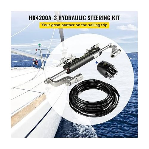  Mophorn Hydraulic Steering Kit 300HP Hydraulic Steering Compact Cylinder Hydraulic Outboard Steering Kit with Helm Pump for Boat Marine Steering System