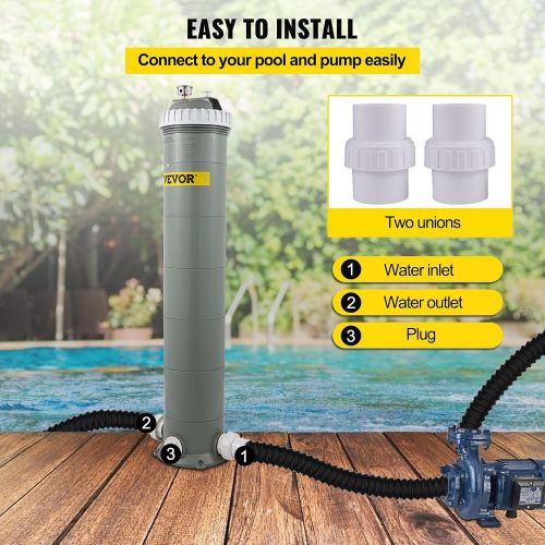  VEVOR Pool Cartridge Filter, 194Sq. Ft Filter Area Inground Pool Filter,Above Ground Swimming Pool Cartridge Filter System w/Polyester Cartridge,Corrosion-proof,Auto Pressure Relie
